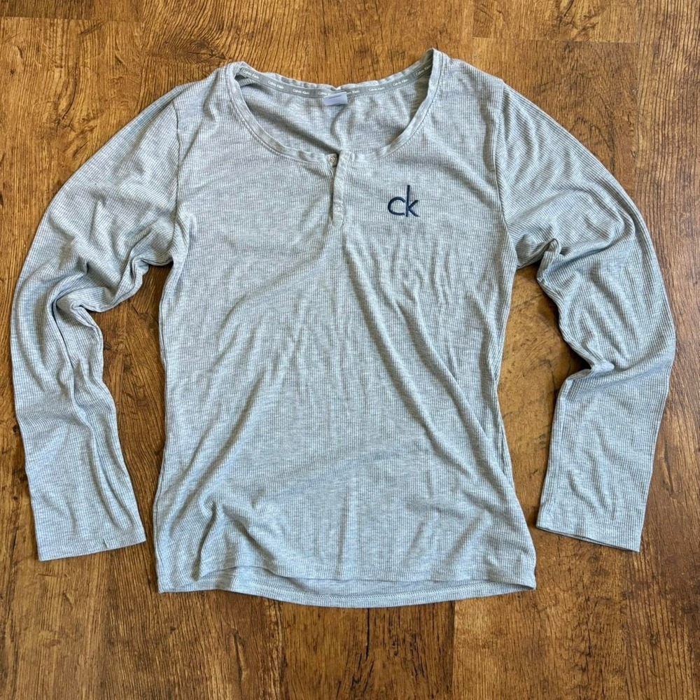 Calvin Klein Sleepwear Womens Large Grey Thermal Long Sleeve Henley minimalist